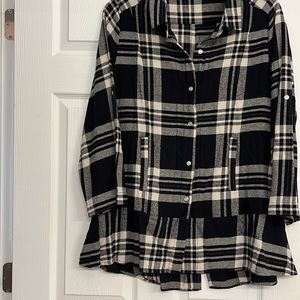 Black & White Flannel shirt, flared bottom, woman’s size L/XL